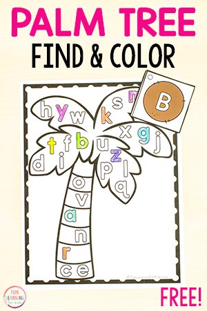 Palm Tree Find and Color the Letters Sheets