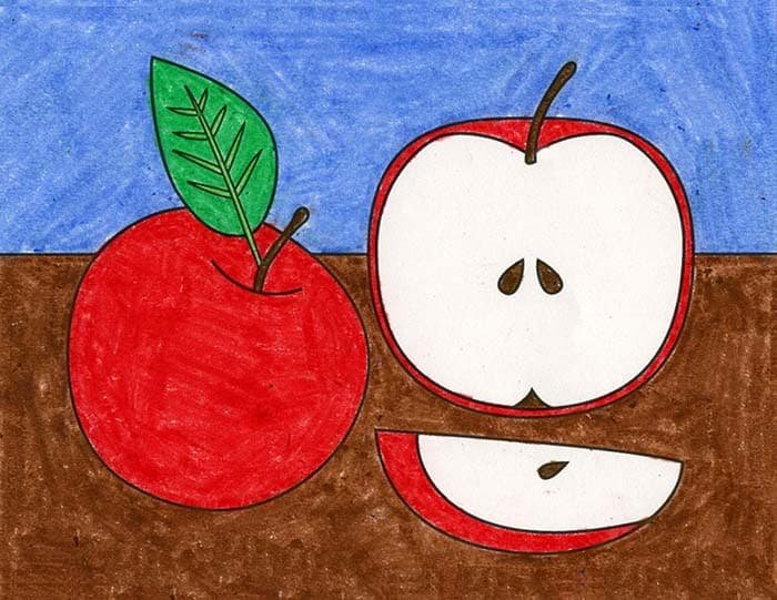 Easy How to Draw an Apple Tutorial and Apple Coloring Page