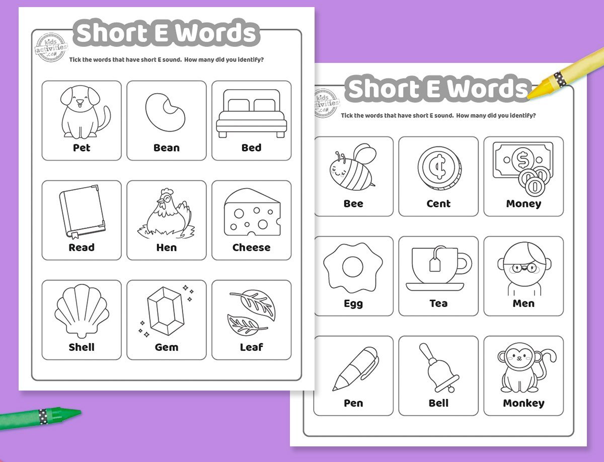 Fun Short E Words Worksheets