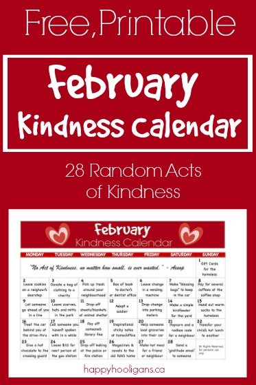 Kindness Calendar for February – Happy Hooligans