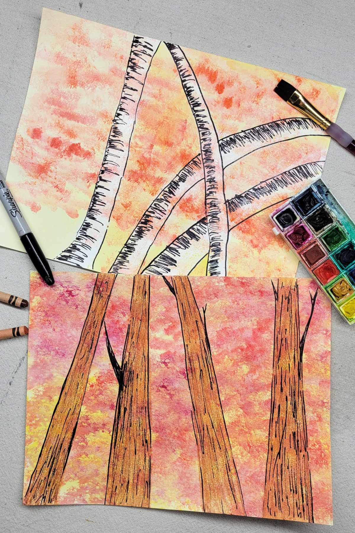 Wax Resist Fall Trees Art Project for Kids • Kids Activities Blog