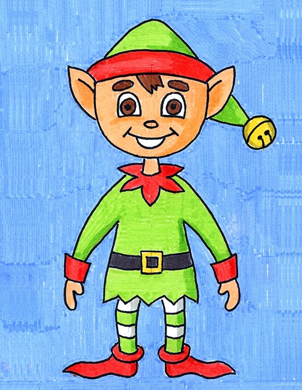 Easy How to Draw an Elf Tutorial and Elf Coloring Page