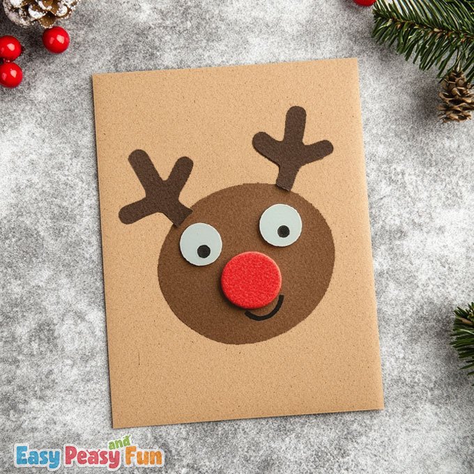 Potato Stamped Reindeer Christmas Card