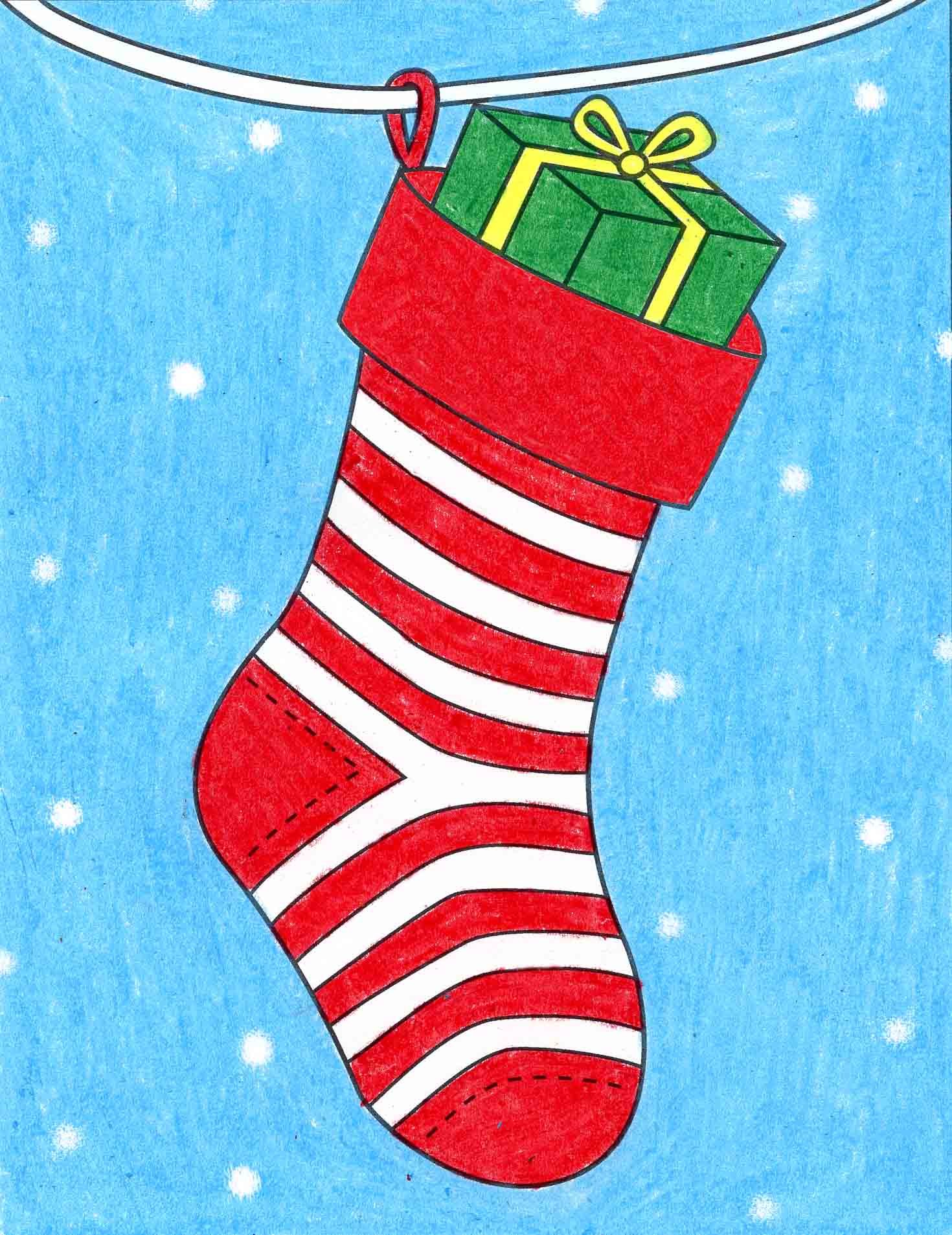 Easy How to Draw a Christmas Stocking Tutorial & Coloring Page