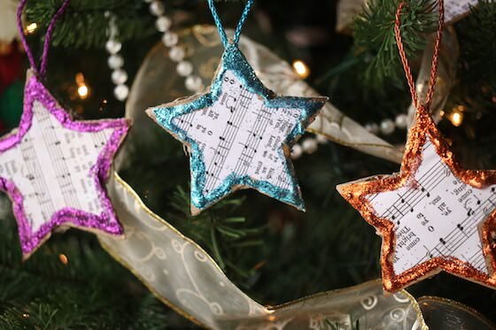 Easy Sheet Music Star Ornaments for Kids to Make