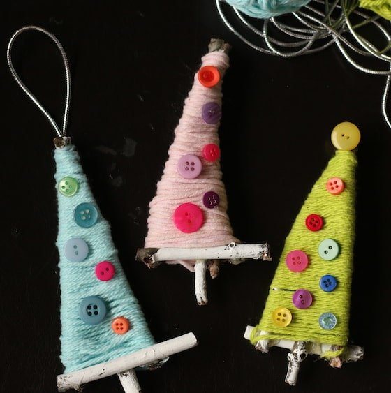 Twig and Yarn Christmas Tree Ornaments for Kids to Make