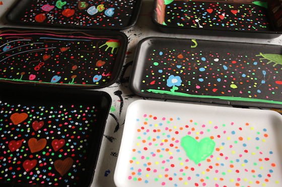 Art with Liquid Chalk Markers and Styrofoam Produce Trays